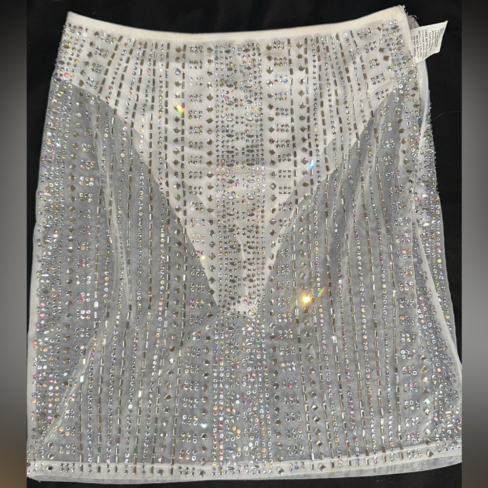 12th Tribe Violet Rhinestone White Mesh Skirt - Size Small